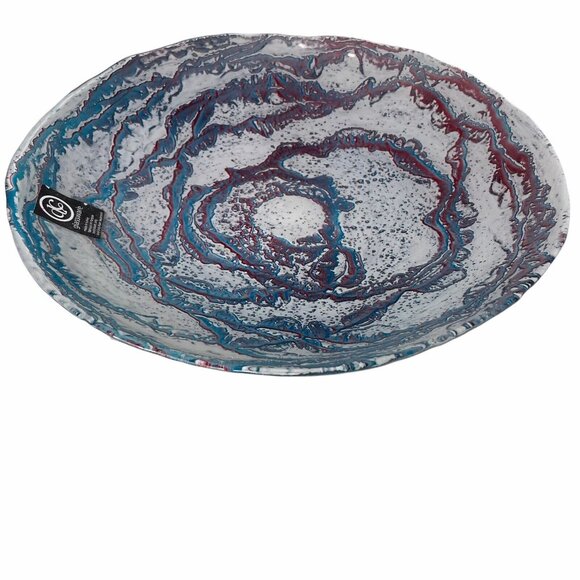 DC Glassware Blue Pink Art Glass Decorative Bowl Made in Turkey 13” D&C - Picture 3 of 5